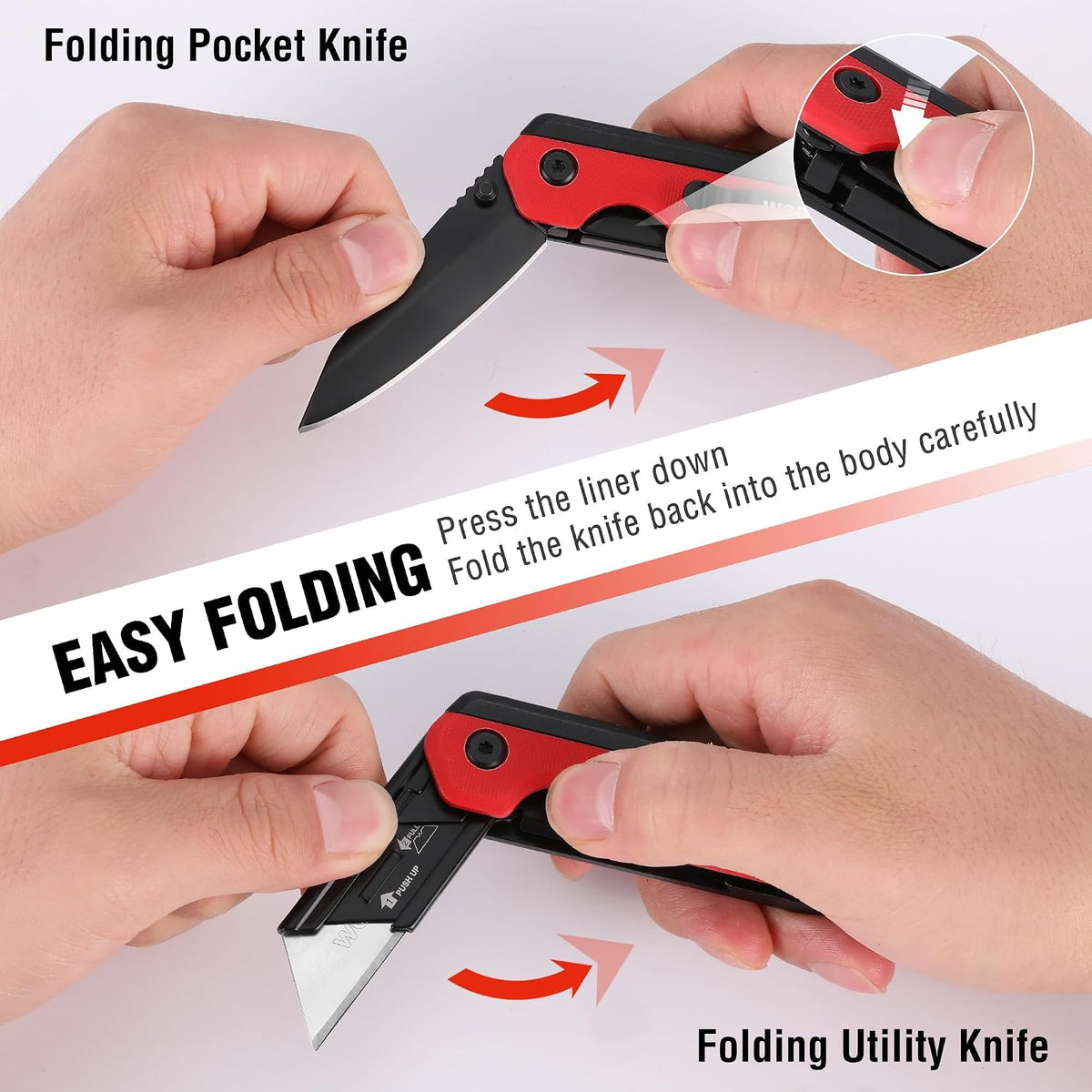 2-in-1 Folding Knife/Utility Knife, Wood Handle