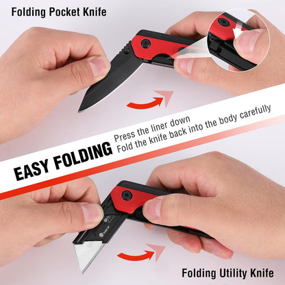 2-in-1 Folding Knife/Utility Knife, Wood Handle