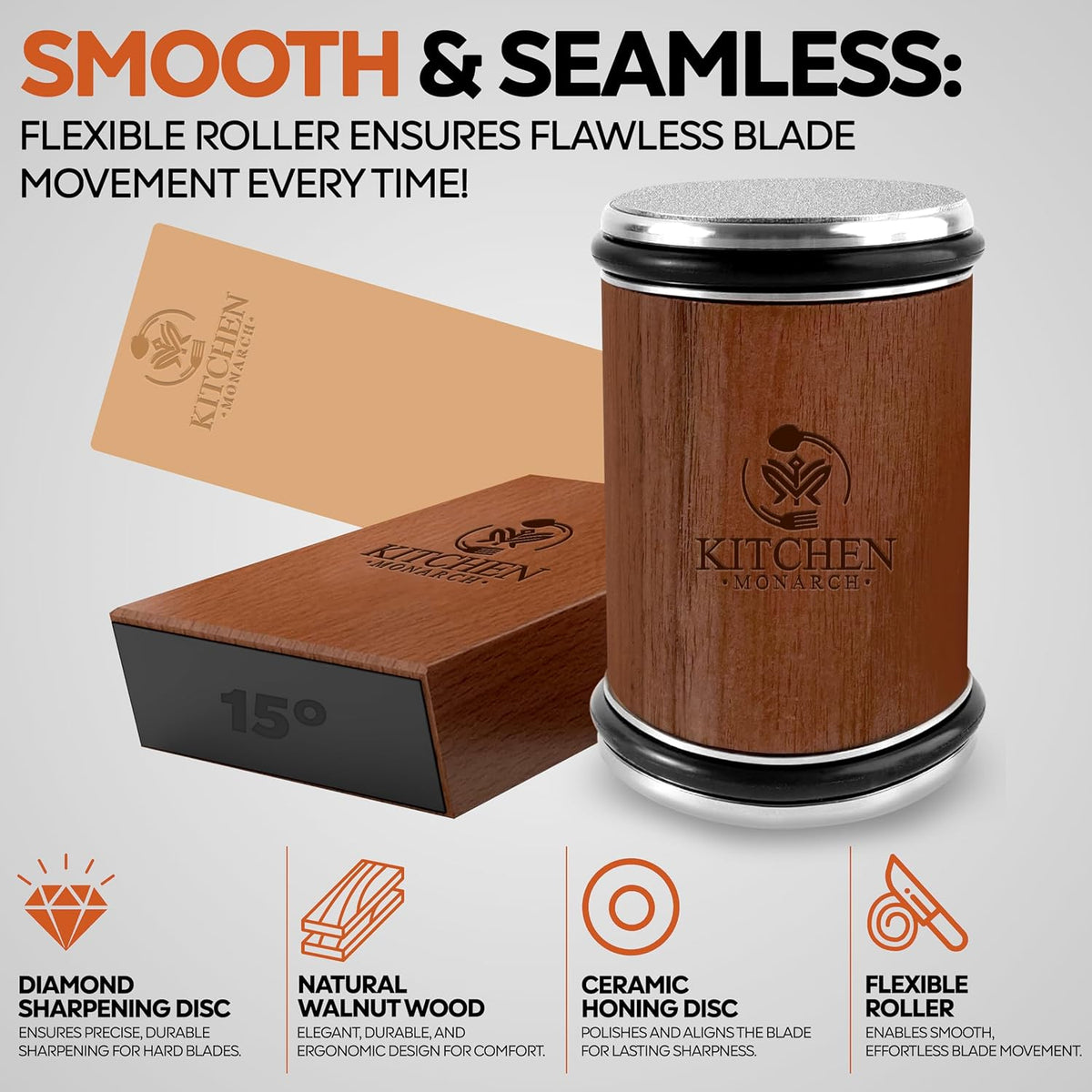 Rolling Knife Sharpener - Knife Sharpening Kit for Kitchen Knives - Leather Strop, Manual Knife Sharpener with Diamond & Ceramic Discs, 15° & 20° Angles - Perfect for Home & Kitchens