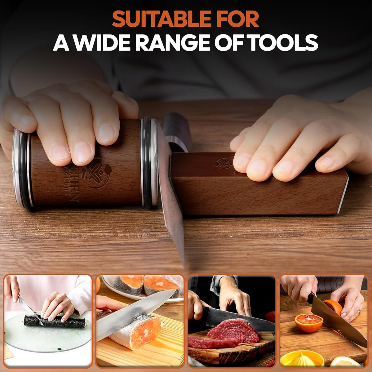 Rolling Knife Sharpener - Knife Sharpening Kit for Kitchen Knives - Leather Strop, Manual Knife Sharpener with Diamond & Ceramic Discs, 15° & 20° Angles - Perfect for Home & Kitchens