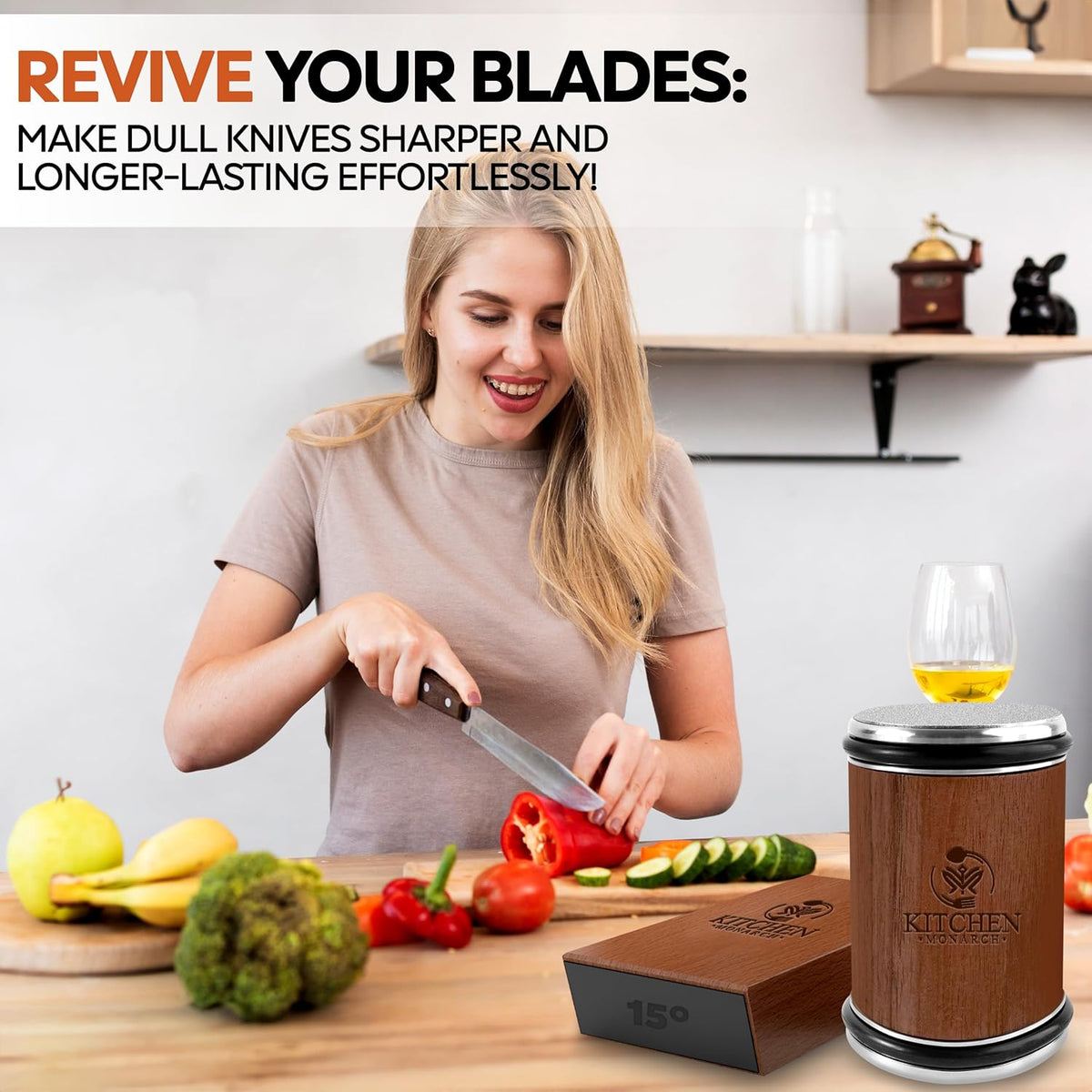 Rolling Knife Sharpener - Knife Sharpening Kit for Kitchen Knives - Leather Strop, Manual Knife Sharpener with Diamond & Ceramic Discs, 15° & 20° Angles - Perfect for Home & Kitchens