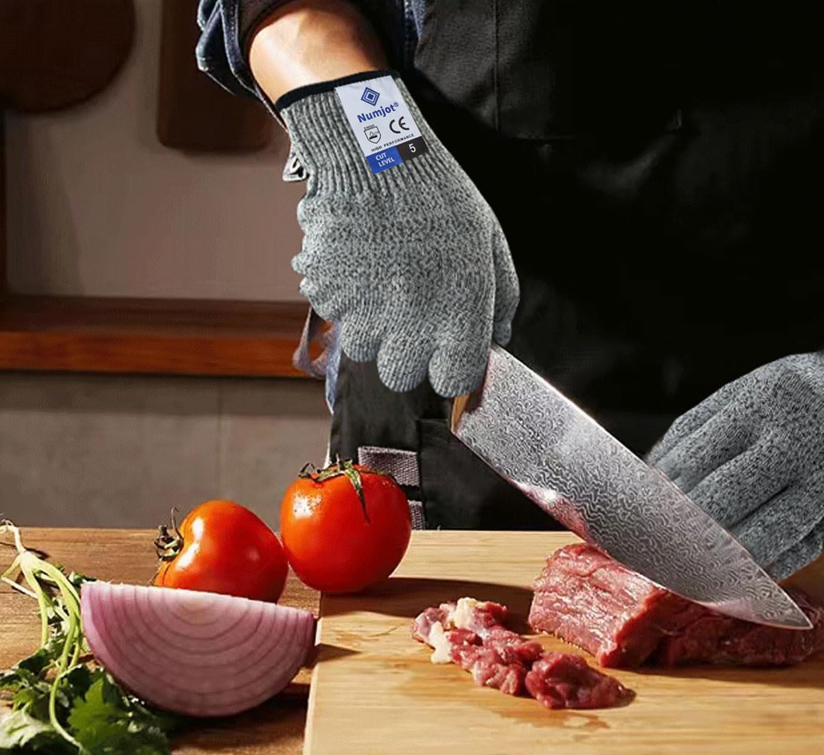 Cutting Gloves,3 Pairs Food Grade Level 5 Protection, Safety Kitchen Cut Gloves for Oyster Shucking, Fish Fillet Processing, Mandolin Slicing, Meat Cutting and Wood Carving(Gray-Large)