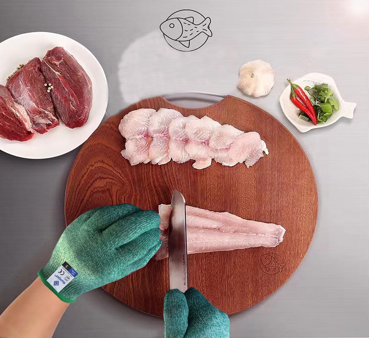 Cutting Gloves,3 Pairs Food Grade Level 5 Protection, Safety Kitchen Cut Gloves for Oyster Shucking, Fish Fillet Processing, Mandolin Slicing, Meat Cutting and Wood Carving(Gray-Large)