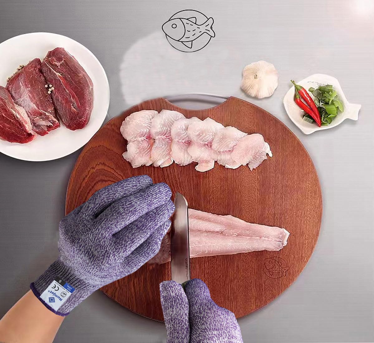 Cutting Gloves,3 Pairs Food Grade Level 5 Protection, Safety Kitchen Cut Gloves for Oyster Shucking, Fish Fillet Processing, Mandolin Slicing, Meat Cutting and Wood Carving(Gray-Large)