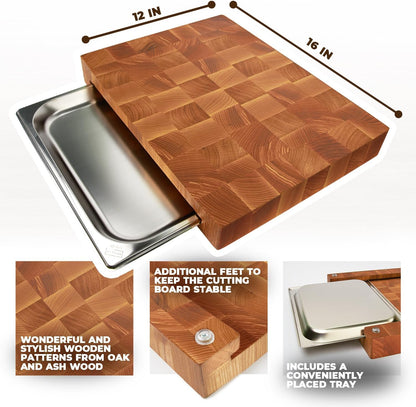 Wooden Cutting Board for Kitchen - End Grain Oak Wood 16 x 12 in