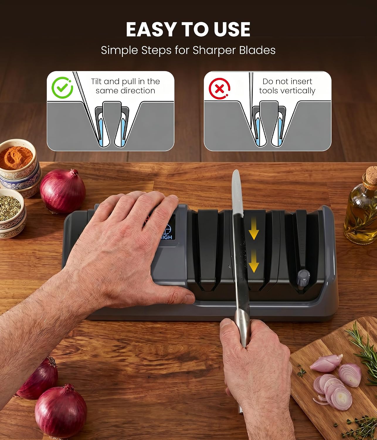 Electric Knife Sharpener for Kitchen - Professional 3-Stage Sharpening for Straight-Edge & Serrated Knives and Scissors, with 100% Diamond Abrasive (Grey)
