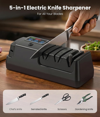 Electric Knife Sharpener for Kitchen - Professional 3-Stage Sharpening for Straight-Edge & Serrated Knives and Scissors, with 100% Diamond Abrasive (Grey)