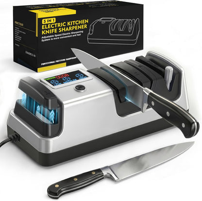 Electric Knife Sharpener for Kitchen - Professional 3-Stage Sharpening for Straight-Edge & Serrated Knives and Scissors, with 100% Diamond Abrasive (Grey)