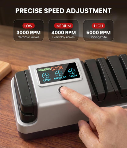 Electric Knife Sharpener for Kitchen - Professional 3-Stage Sharpening for Straight-Edge & Serrated Knives and Scissors, with 100% Diamond Abrasive (Grey)