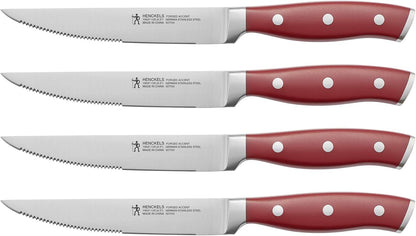 Forged Accent Razor-Sharp Steak Knife Set of 4, Red, German Engineered Knife Informed by over 100 Years of Mastery