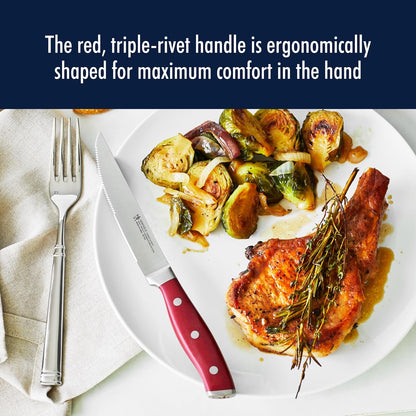 Forged Accent Razor-Sharp Steak Knife Set of 4, Red, German Engineered Knife Informed by over 100 Years of Mastery