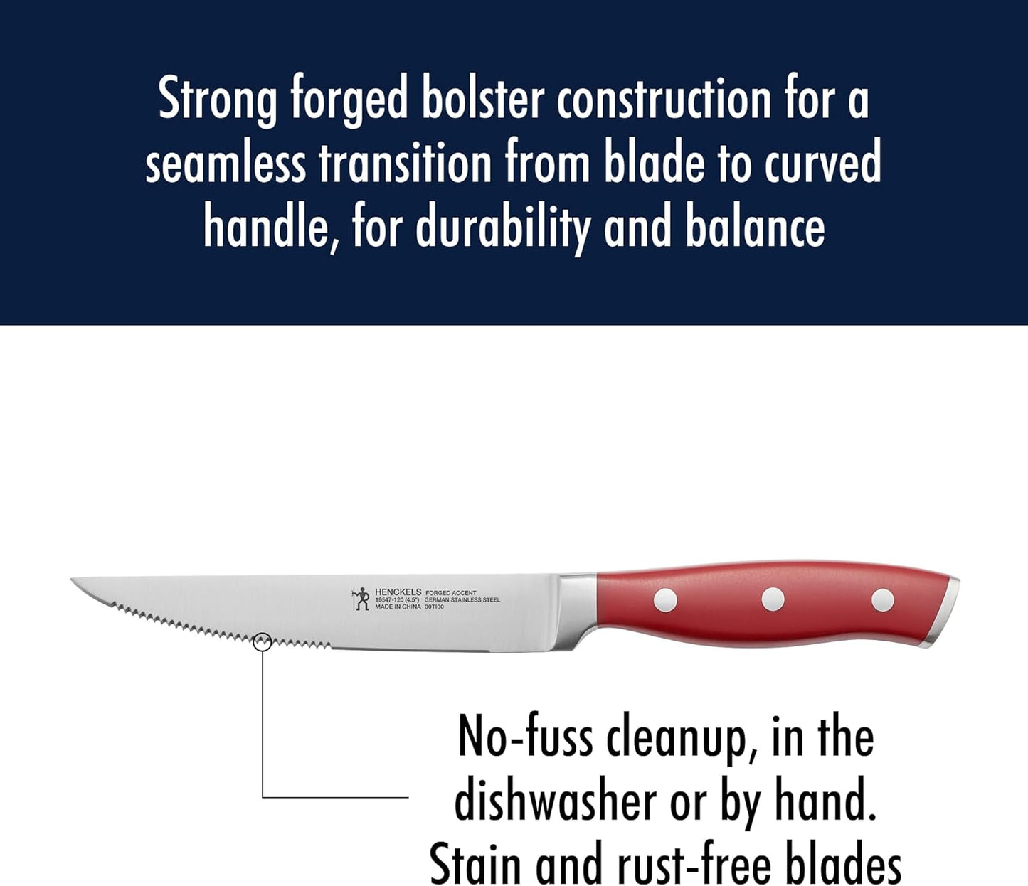 Forged Accent Razor-Sharp Steak Knife Set of 4, Red, German Engineered Knife Informed by over 100 Years of Mastery