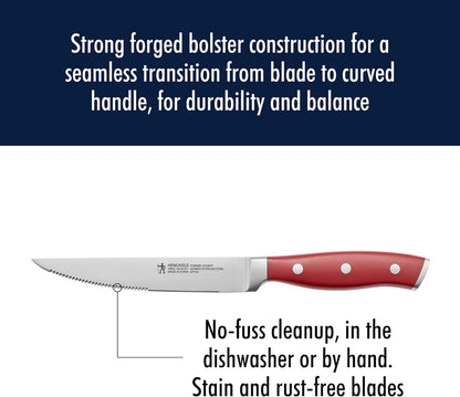 Forged Accent Razor-Sharp Steak Knife Set of 4, Red, German Engineered Knife Informed by over 100 Years of Mastery