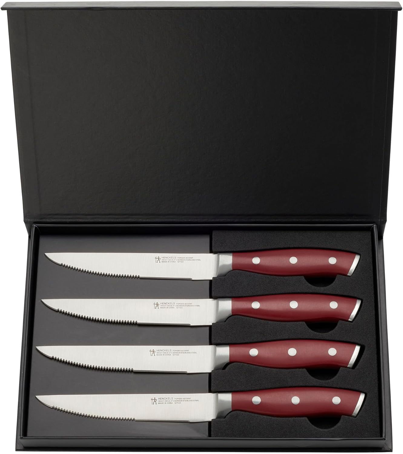Forged Accent Razor-Sharp Steak Knife Set of 4, Red, German Engineered Knife Informed by over 100 Years of Mastery
