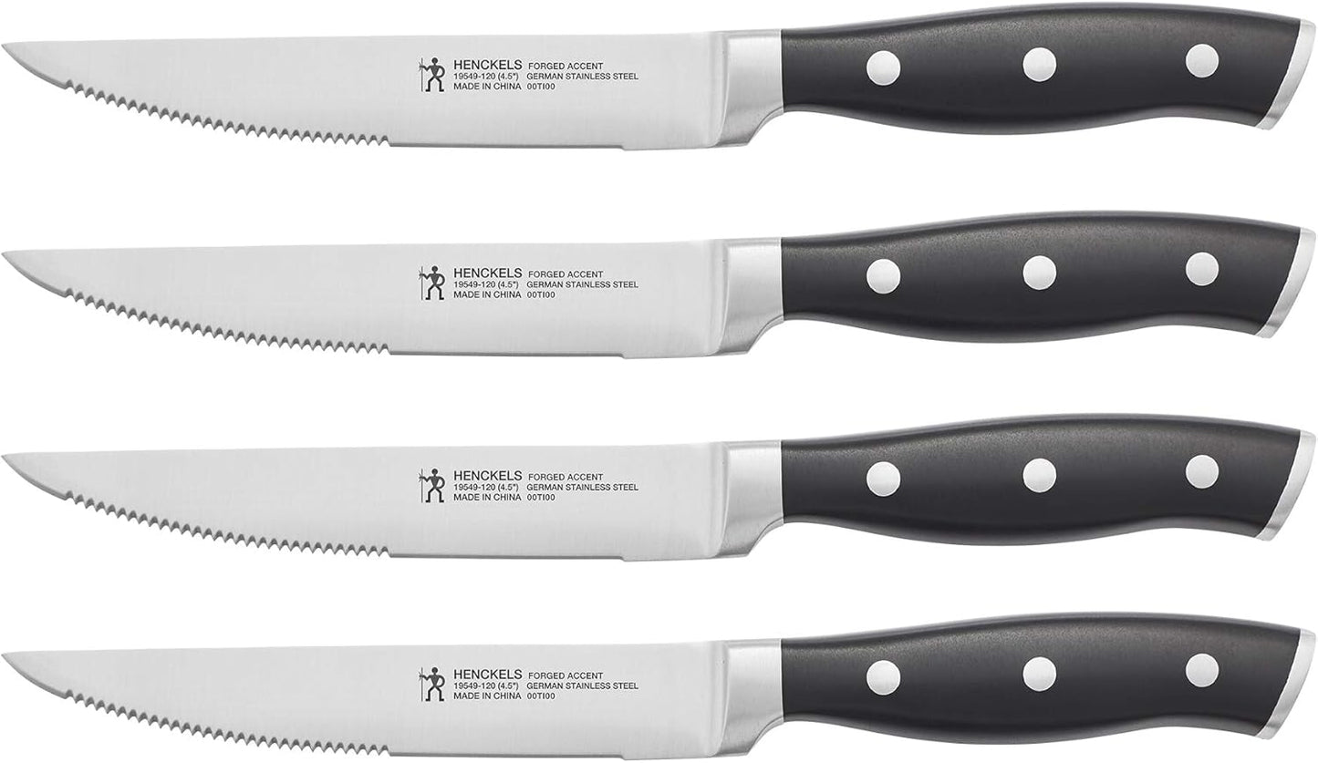 Forged Accent Razor-Sharp Steak Knife Set of 4, Red, German Engineered Knife Informed by over 100 Years of Mastery