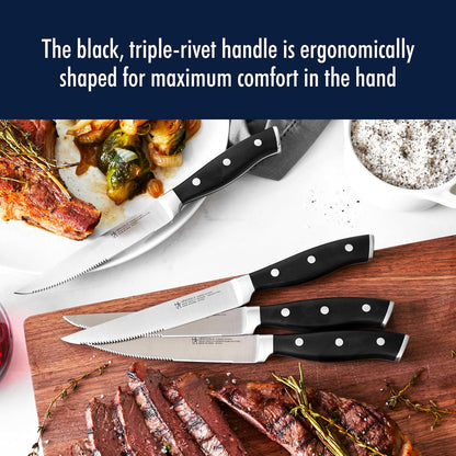 Forged Accent Razor-Sharp Steak Knife Set of 4, Red, German Engineered Knife Informed by over 100 Years of Mastery