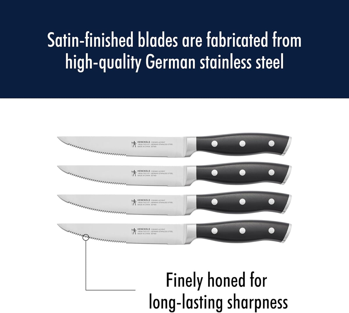 Forged Accent Razor-Sharp Steak Knife Set of 4, Red, German Engineered Knife Informed by over 100 Years of Mastery