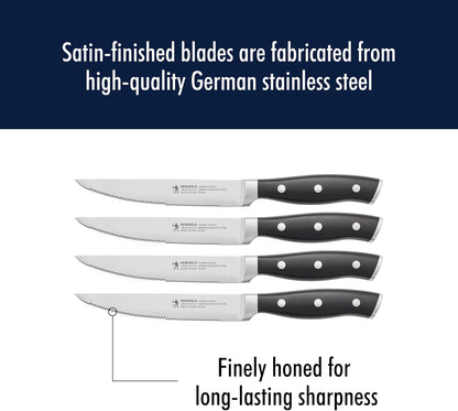 Forged Accent Razor-Sharp Steak Knife Set of 4, Red, German Engineered Knife Informed by over 100 Years of Mastery