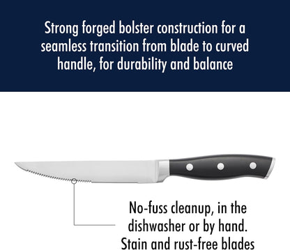 Forged Accent Razor-Sharp Steak Knife Set of 4, Red, German Engineered Knife Informed by over 100 Years of Mastery