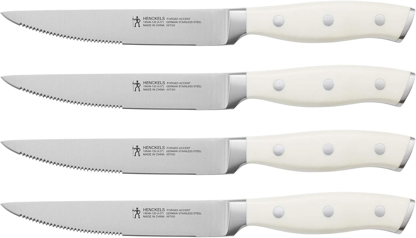 Forged Accent Razor-Sharp Steak Knife Set of 4, Red, German Engineered Knife Informed by over 100 Years of Mastery