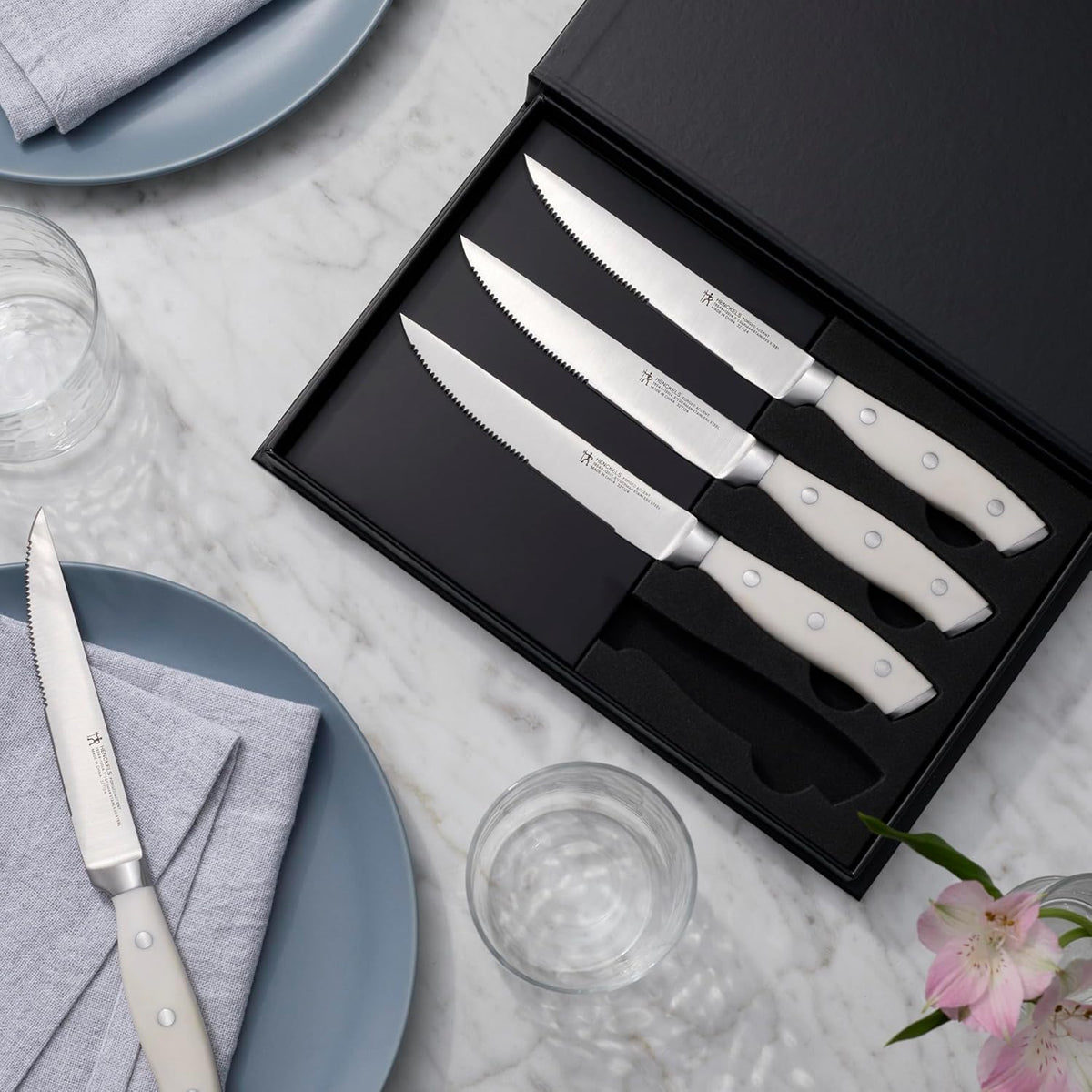 Forged Accent Razor-Sharp Steak Knife Set of 4, Red, German Engineered Knife Informed by over 100 Years of Mastery