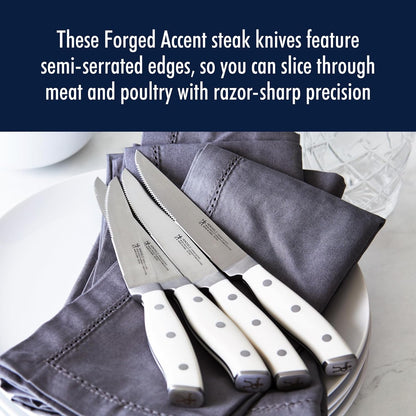 Forged Accent Razor-Sharp Steak Knife Set of 4, Red, German Engineered Knife Informed by over 100 Years of Mastery