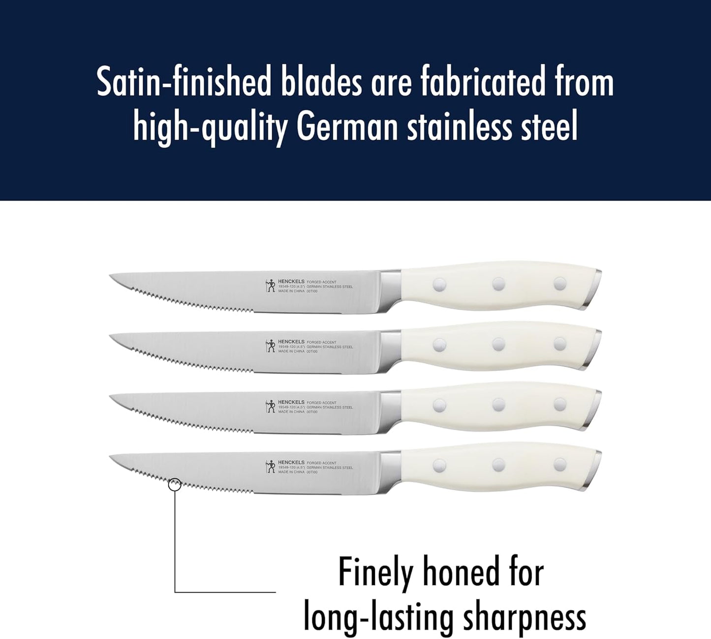 Forged Accent Razor-Sharp Steak Knife Set of 4, Red, German Engineered Knife Informed by over 100 Years of Mastery