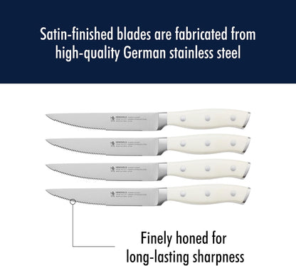 Forged Accent Razor-Sharp Steak Knife Set of 4, Red, German Engineered Knife Informed by over 100 Years of Mastery