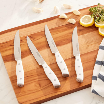 Forged Accent Razor-Sharp Steak Knife Set of 4, Red, German Engineered Knife Informed by over 100 Years of Mastery
