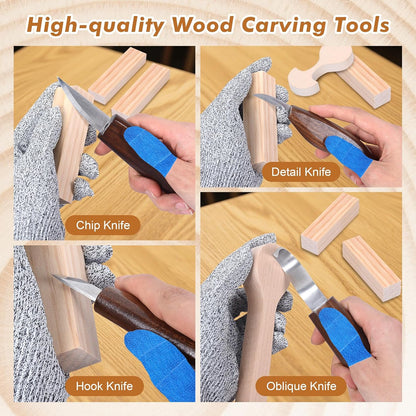 42pcs Wood Carving Tools Kit, Wood Whittling Knife Set for Beginners, Wood Carving Knife Set with 12 Basswood Blocks, Woodworking Kit DIY Hobbies for Adults Spoon Bowl Kuksa Cup