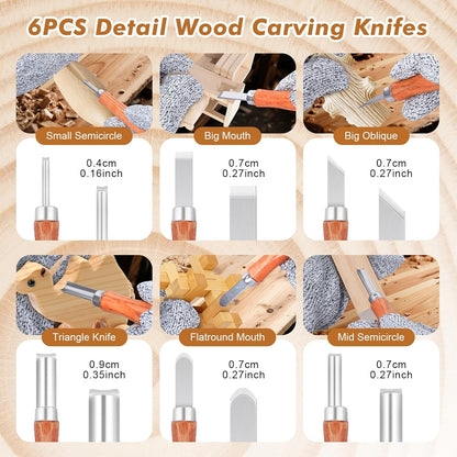 42pcs Wood Carving Tools Kit, Wood Whittling Knife Set for Beginners, Wood Carving Knife Set with 12 Basswood Blocks, Woodworking Kit DIY Hobbies for Adults Spoon Bowl Kuksa Cup