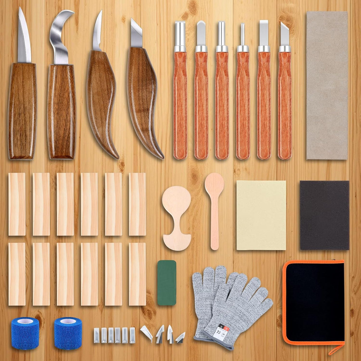42pcs Wood Carving Tools Kit, Wood Whittling Knife Set for Beginners, Wood Carving Knife Set with 12 Basswood Blocks, Woodworking Kit DIY Hobbies for Adults Spoon Bowl Kuksa Cup