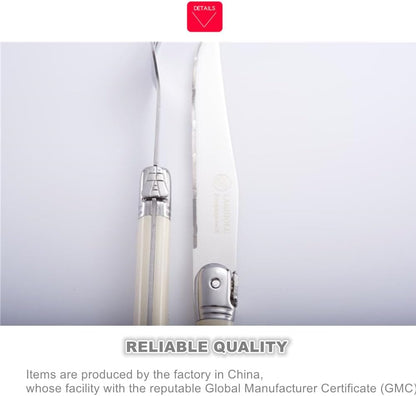 ® Laguiol-style Steak Knife, Ivory Handle, Serrated Blade, Stainless Steel Dinnerware/Tableware/Flatware/Cutlery Set of 6, Gift Box, Reputable Global Manufacturer with Certificate