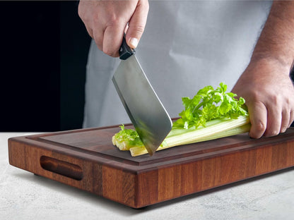 Handmade Reversible End Grain Mahogany Heavy-Duty Chopping Block with Non-Slip Feet, Deep Juice Groove, Built-in Handles - Ideal for Cutting Meat, Cheese, Vegetables (17" x 12", Mahogany)