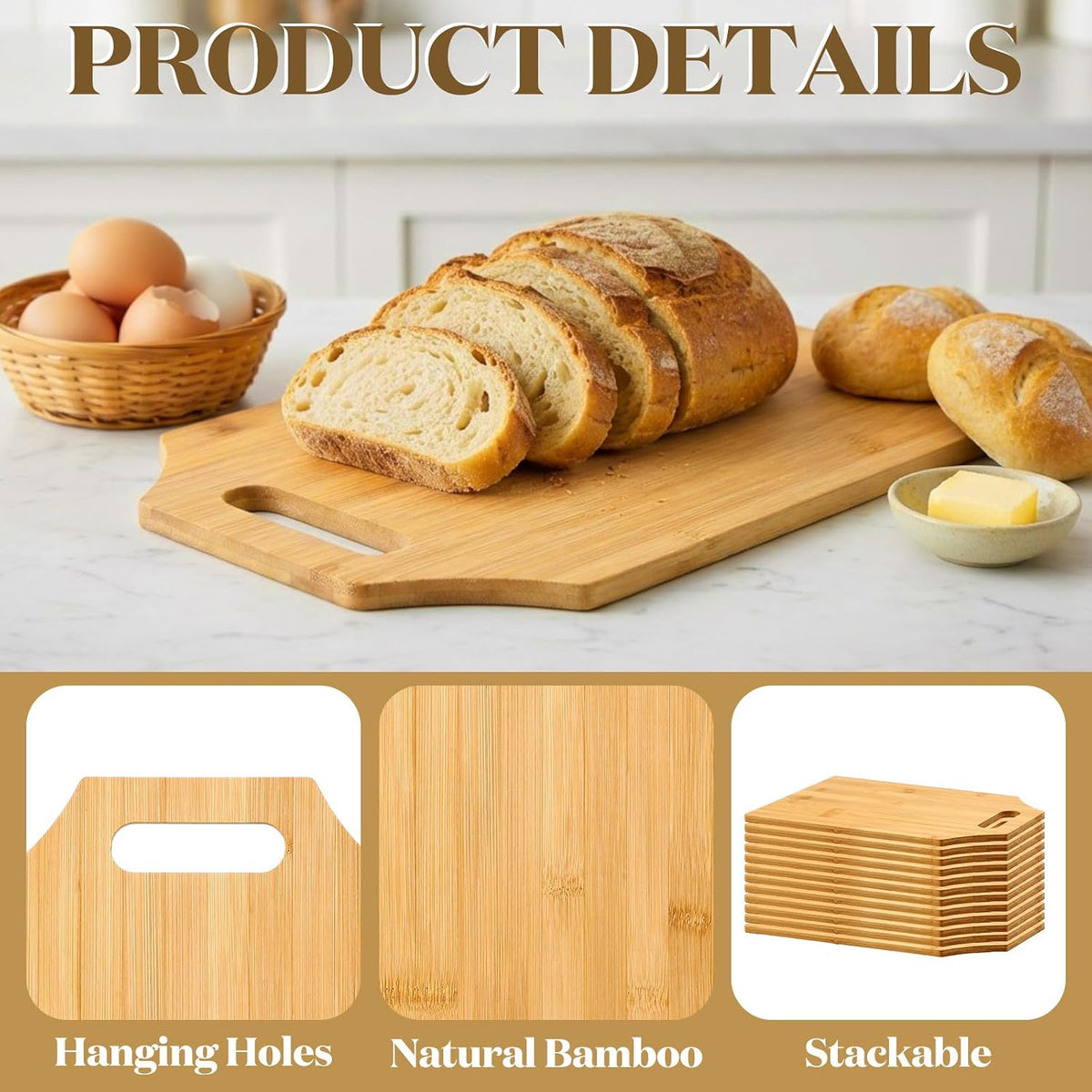 12 Pcs Bamboo Wooden Cutting Board with Handle, 12x9 Inch Hanging Charcuterie Boards Bulk Unfinished Plain Blanks Laser Engraving for Engraving Housewarming Gifts Mother's Day Baby Shower