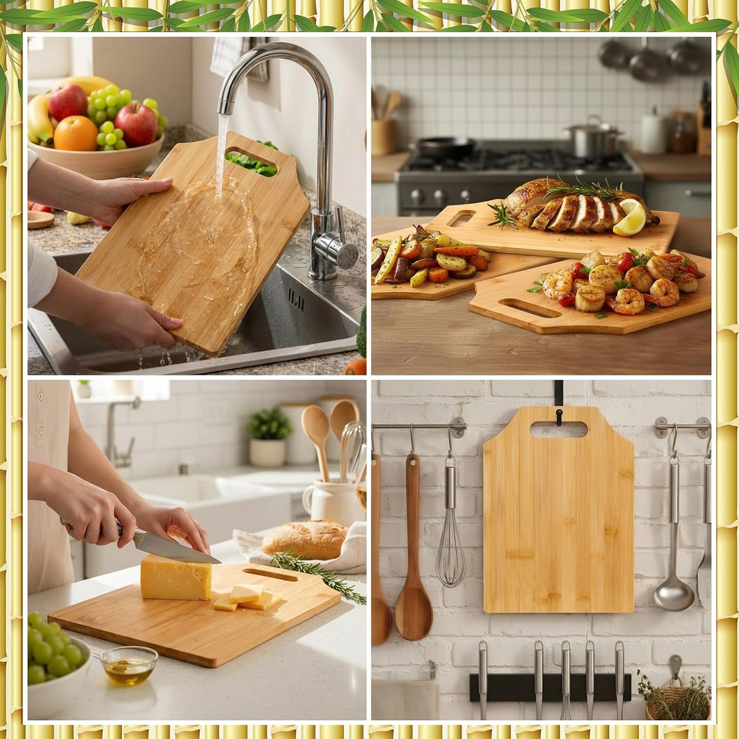 12 Pcs Bamboo Wooden Cutting Board with Handle, 12x9 Inch Hanging Charcuterie Boards Bulk Unfinished Plain Blanks Laser Engraving for Engraving Housewarming Gifts Mother's Day Baby Shower