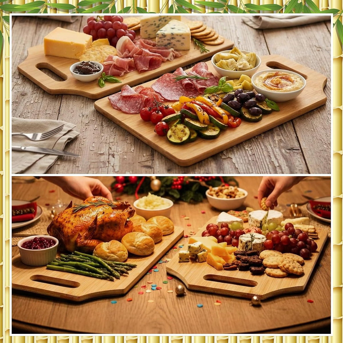 12 Pcs Bamboo Wooden Cutting Board with Handle, 12x9 Inch Hanging Charcuterie Boards Bulk Unfinished Plain Blanks Laser Engraving for Engraving Housewarming Gifts Mother's Day Baby Shower