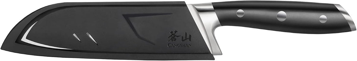 Cangshan ALPS Series 502742 German Steel Forged 7-inch Santoku Knife with Sheath, Black
