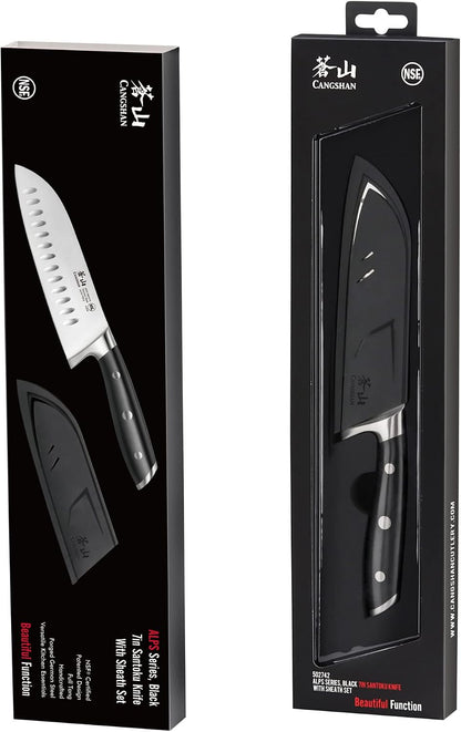 Cangshan ALPS Series 502742 German Steel Forged 7-inch Santoku Knife with Sheath, Black