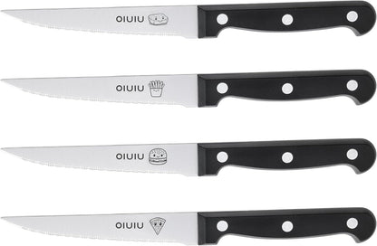Steak Knives Set of 4, Stainless Steel Serrated Steak Knife Set, Dishwasher Safe (Unique Food Themed Design)