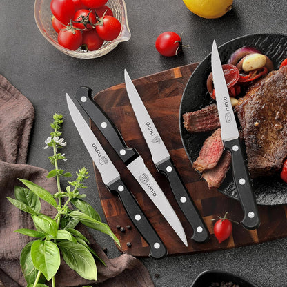 Steak Knives Set of 4, Stainless Steel Serrated Steak Knife Set, Dishwasher Safe (Unique Food Themed Design)