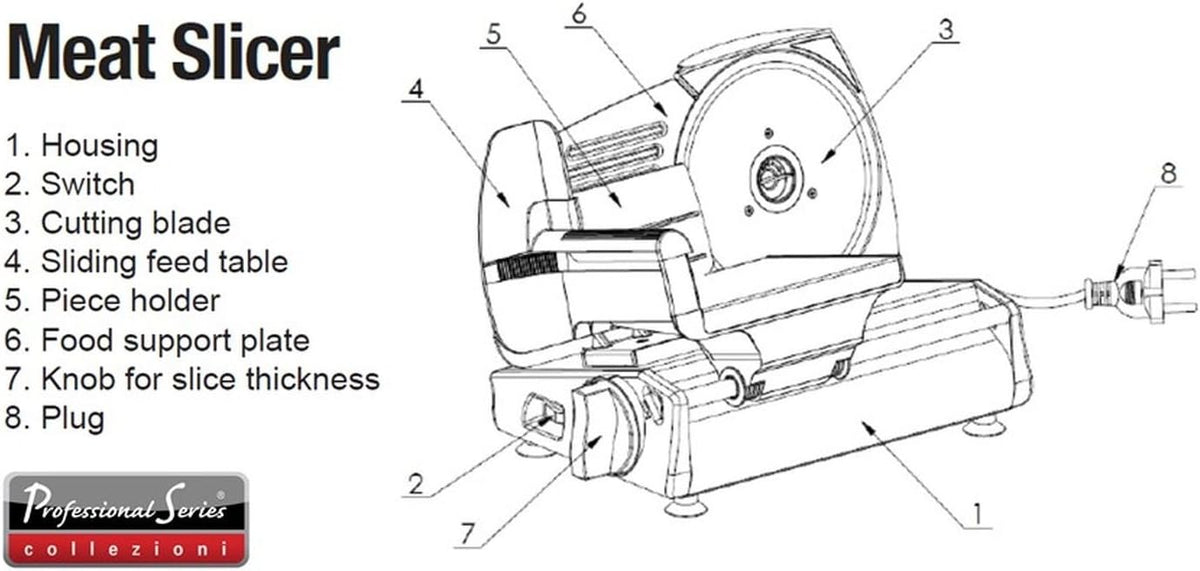 Professional Series Meat Slicer, Cuts Meat, Cheese, Bread, Fruit & Vegetables, Adjustable Slice Thickness, Stainless Steel Blade, Safe Non-Slip Feet, For Home Use, Easy To Clean
