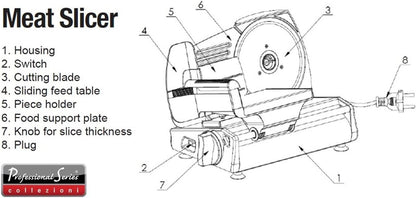 Professional Series Meat Slicer, Cuts Meat, Cheese, Bread, Fruit & Vegetables, Adjustable Slice Thickness, Stainless Steel Blade, Safe Non-Slip Feet, For Home Use, Easy To Clean