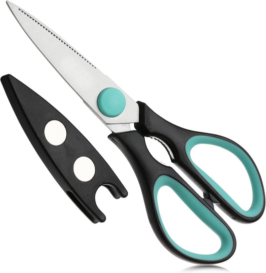 All Purpose Kitchen Shears with Protective Sheath, 8 Inch | Dishwasher Safe, Stainless Steel Food Scissors with Micro-Serrated Blades, Soft Grip Comfort Handle