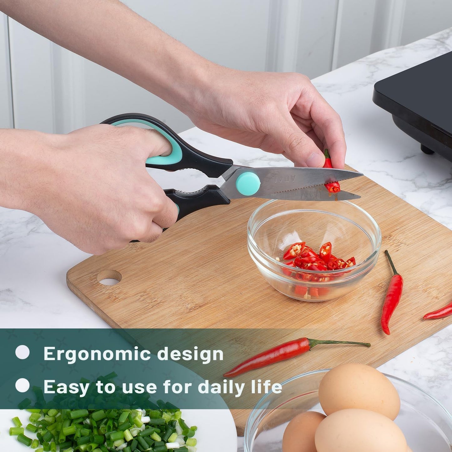 All Purpose Kitchen Shears with Protective Sheath, 8 Inch | Dishwasher Safe, Stainless Steel Food Scissors with Micro-Serrated Blades, Soft Grip Comfort Handle