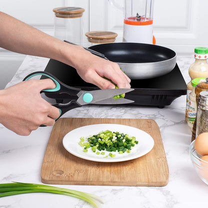 All Purpose Kitchen Shears with Protective Sheath, 8 Inch | Dishwasher Safe, Stainless Steel Food Scissors with Micro-Serrated Blades, Soft Grip Comfort Handle