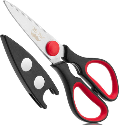 All Purpose Kitchen Shears with Protective Sheath, 8 Inch | Dishwasher Safe, Stainless Steel Food Scissors with Micro-Serrated Blades, Soft Grip Comfort Handle