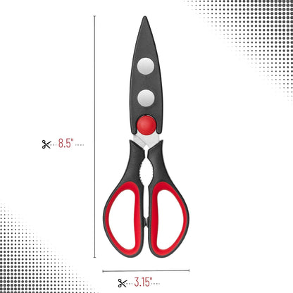 All Purpose Kitchen Shears with Protective Sheath, 8 Inch | Dishwasher Safe, Stainless Steel Food Scissors with Micro-Serrated Blades, Soft Grip Comfort Handle