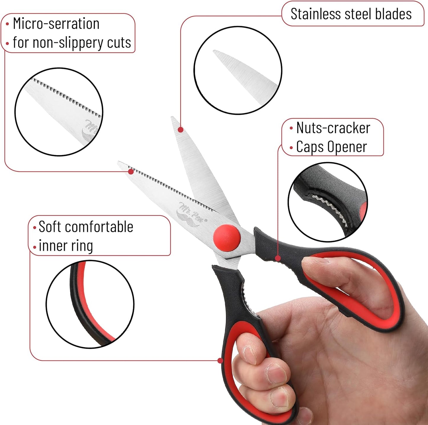 All Purpose Kitchen Shears with Protective Sheath, 8 Inch | Dishwasher Safe, Stainless Steel Food Scissors with Micro-Serrated Blades, Soft Grip Comfort Handle