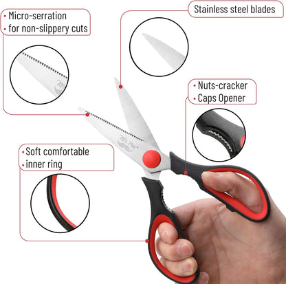 All Purpose Kitchen Shears with Protective Sheath, 8 Inch | Dishwasher Safe, Stainless Steel Food Scissors with Micro-Serrated Blades, Soft Grip Comfort Handle